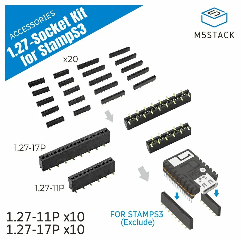 1.27 Header BUS Socket SMD for M5StampS3 (10 sets)