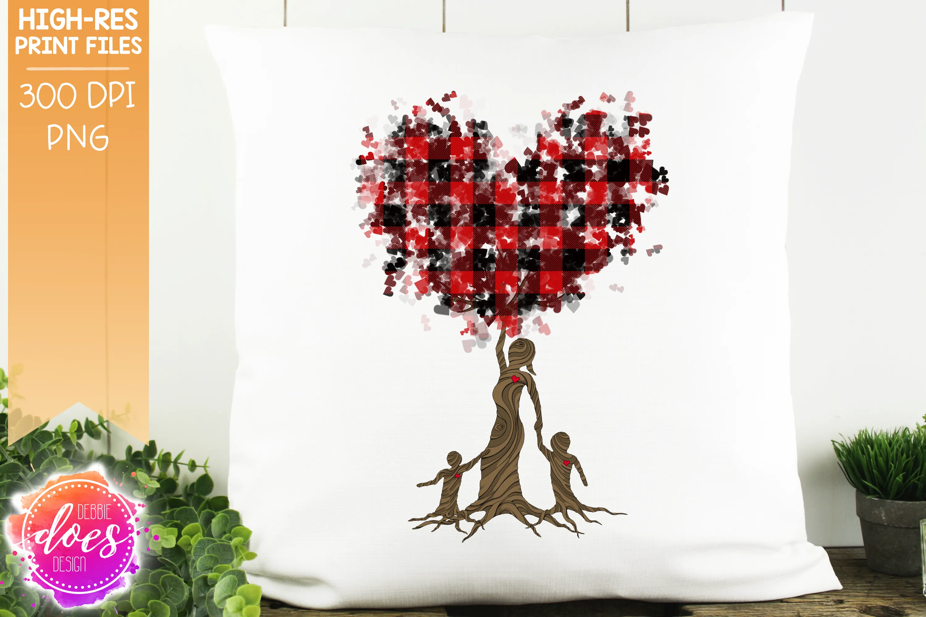 2 Boys Buffalo Plaid Tree of Love - Sublimation/Printable Design