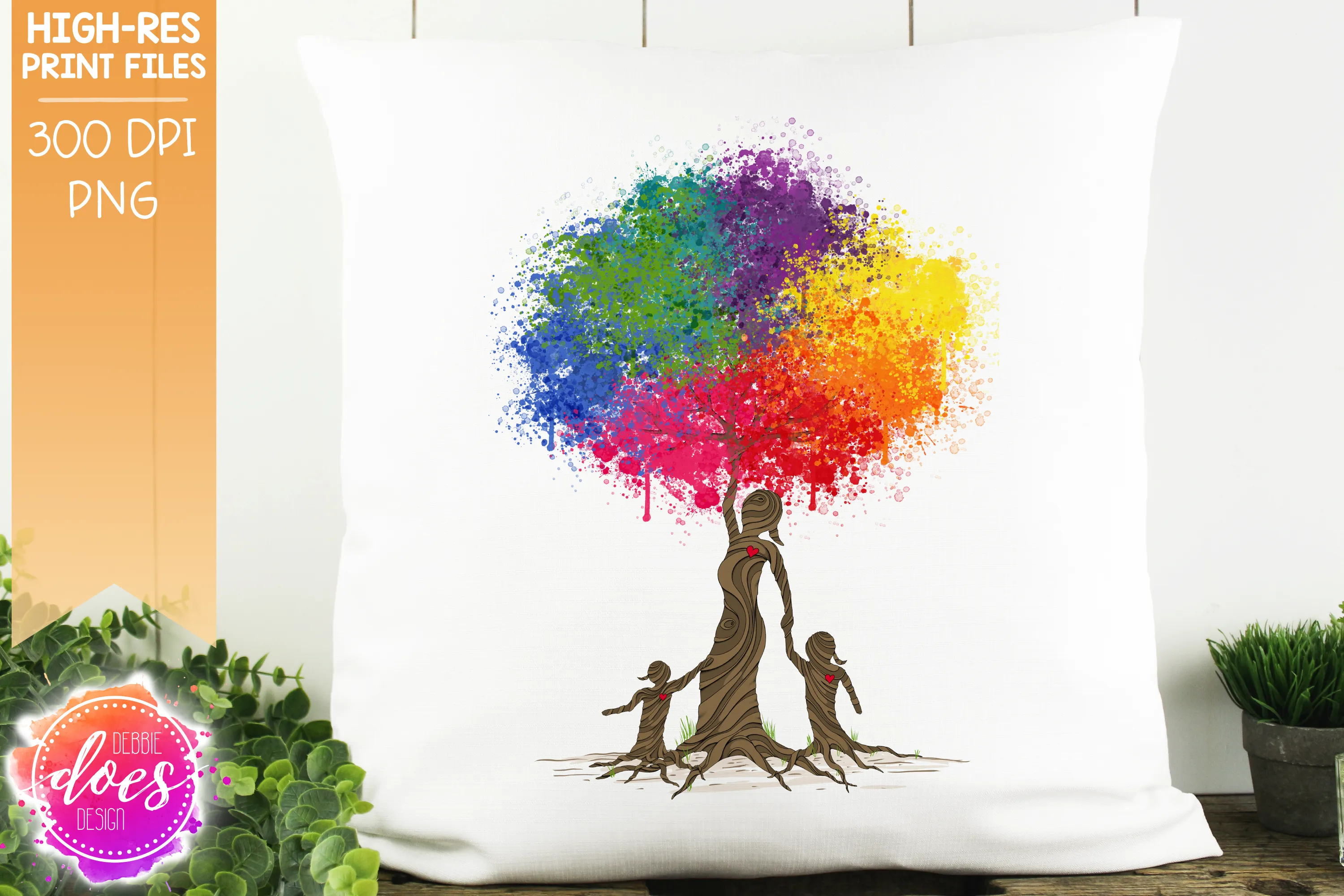 2 Girls Paint Splatter Tree of Love - Sublimation/Printable Design