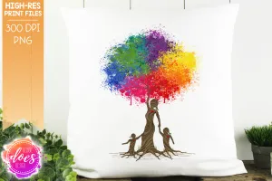 2 Girls Paint Splatter Tree of Love - Sublimation/Printable Design