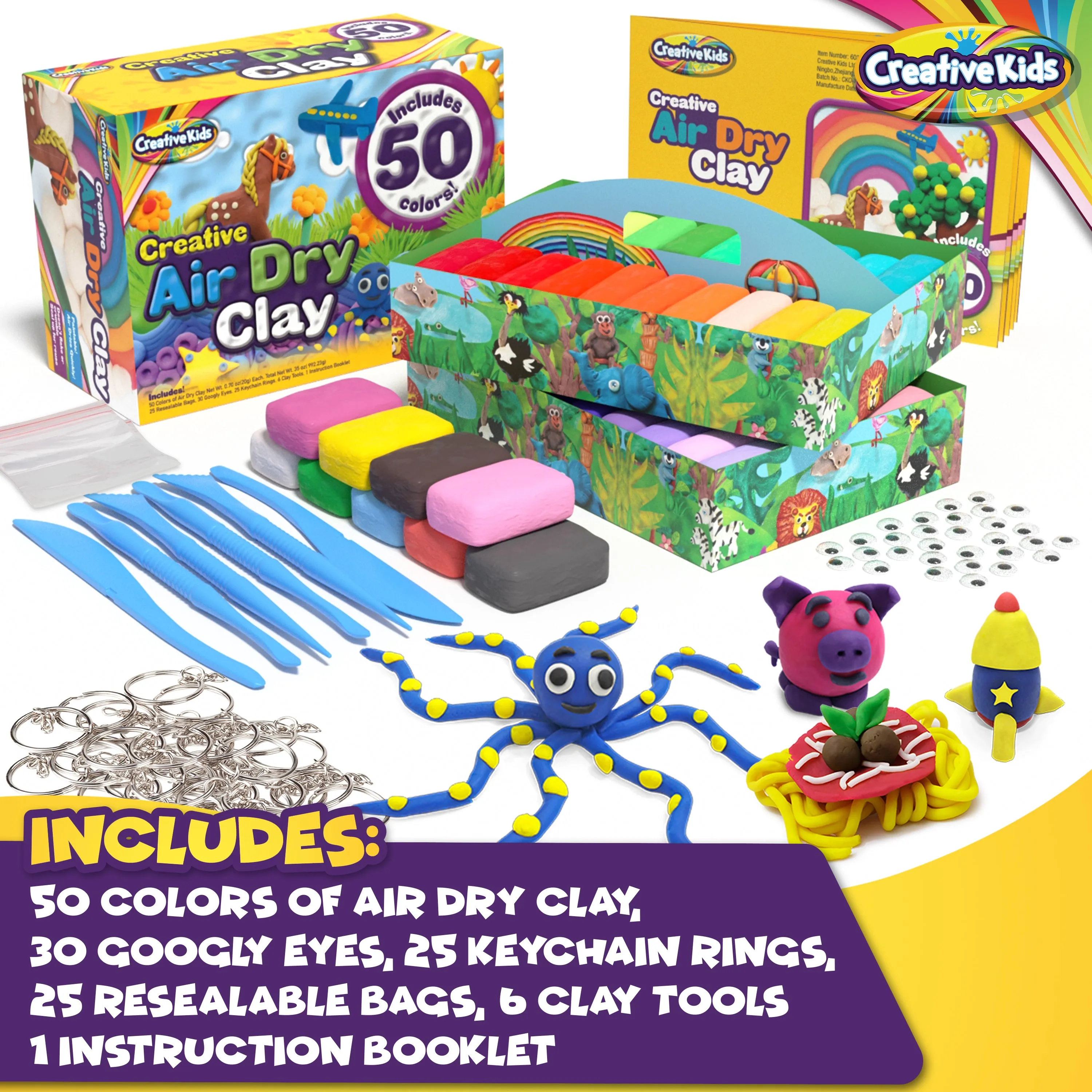 50 Pack Of Air Dry Clay Modeling Crafts Kit