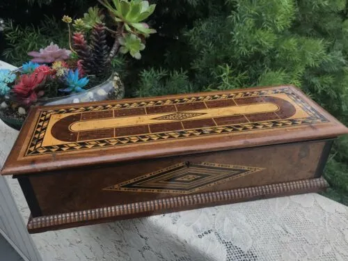 Antique Hand Inlaid Wooden Cribbage Board