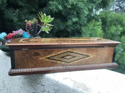 Antique Hand Inlaid Wooden Cribbage Board