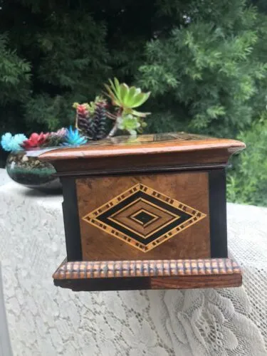 Antique Hand Inlaid Wooden Cribbage Board