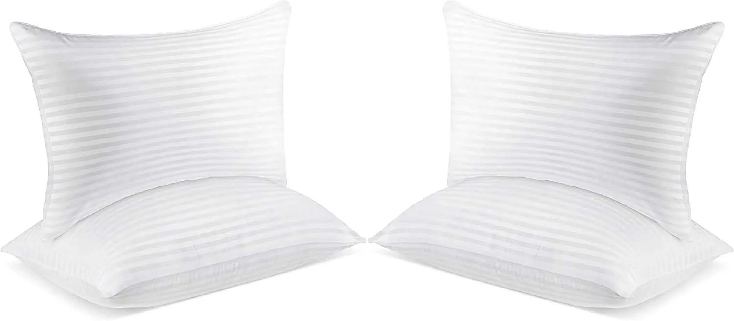 ATOOTFUSION Microfiber Soft Fluffy Fiber Sleeping Pillow in Line Stripe White Fabric - 26" x 16" / 66 x 41 cm, White, Pack of 4