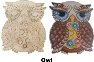 Color It Yourself  Owl Pop-Art - Laser Engraved Birch Wood