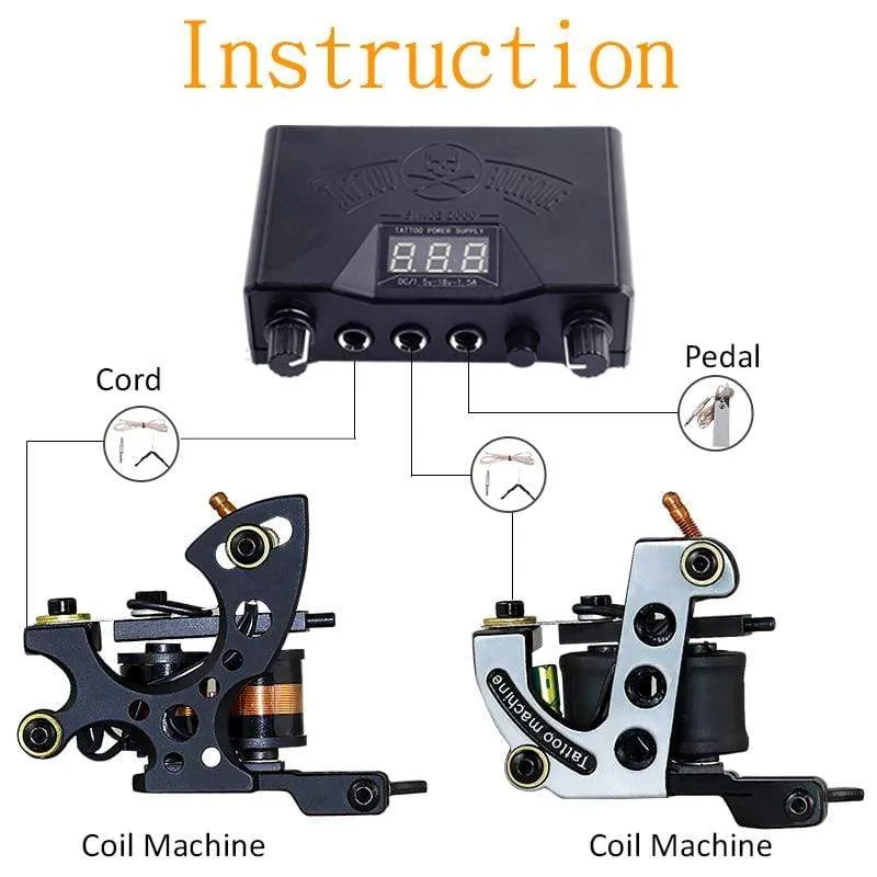 Complete Tattoo Kit Coil Tattoo Machine Set Power Supply Needles Professional Tattoo Machine Kit for Beginner Starter