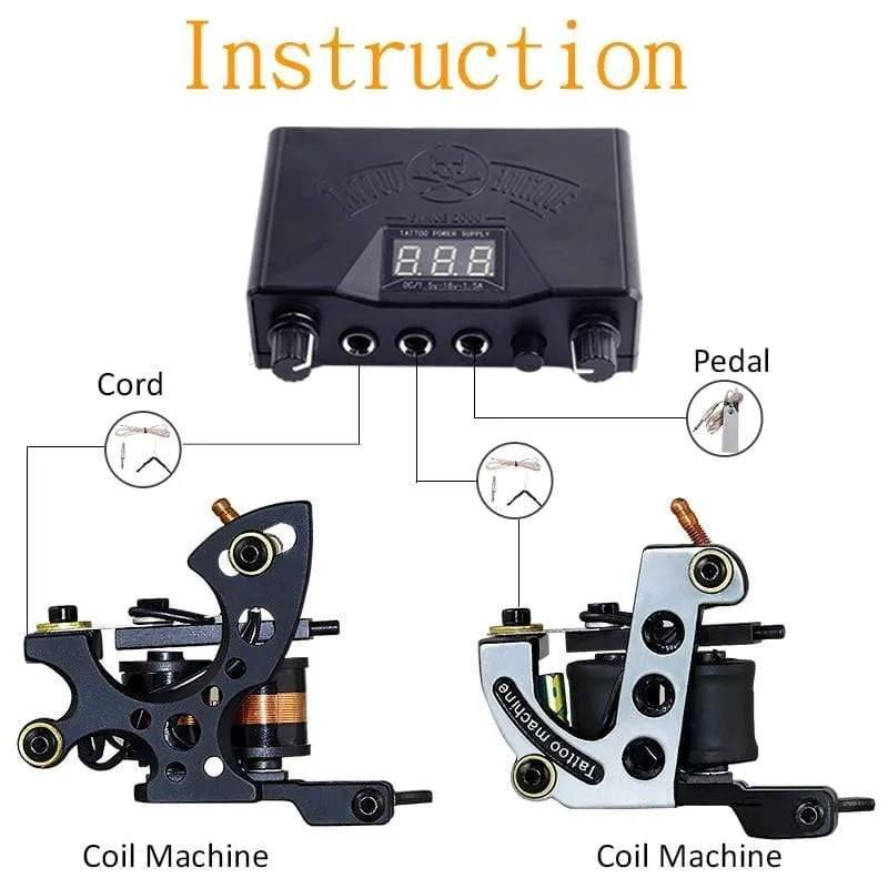 Complete Tattoo Kit Coil Tattoo Machine Set Power Supply Needles Professional Tattoo Machine Kit for Beginner Starter
