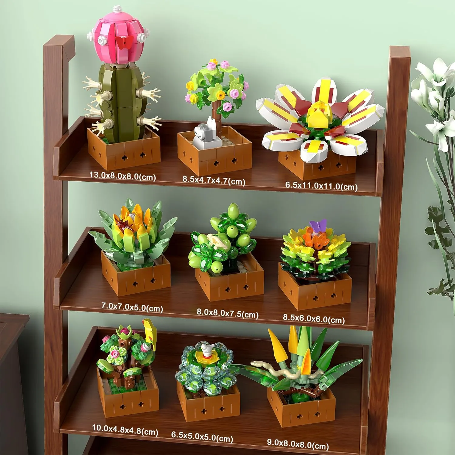 Flower Botanical Bonsai Building Set, Succulent Building Toys Block - 9 Pack, for Home Decor, Valentine's Day, Mother's Day, Christmas for Adults and Kids - 913pcs