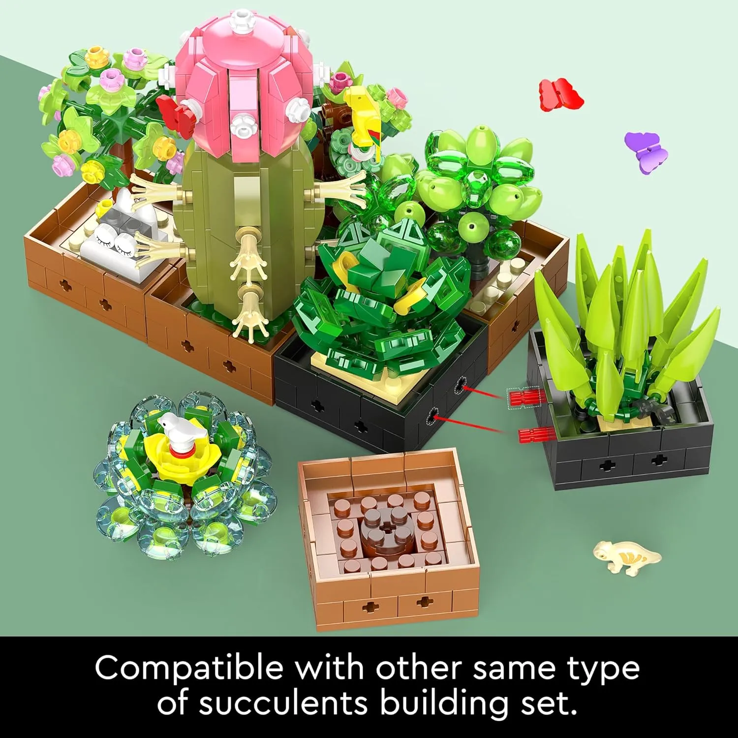 Flower Botanical Bonsai Building Set, Succulent Building Toys Block - 9 Pack, for Home Decor, Valentine's Day, Mother's Day, Christmas for Adults and Kids - 913pcs