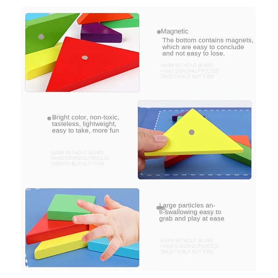 Fun 3D Wooden Tangram Puzzle Book for Kids Learning Boost