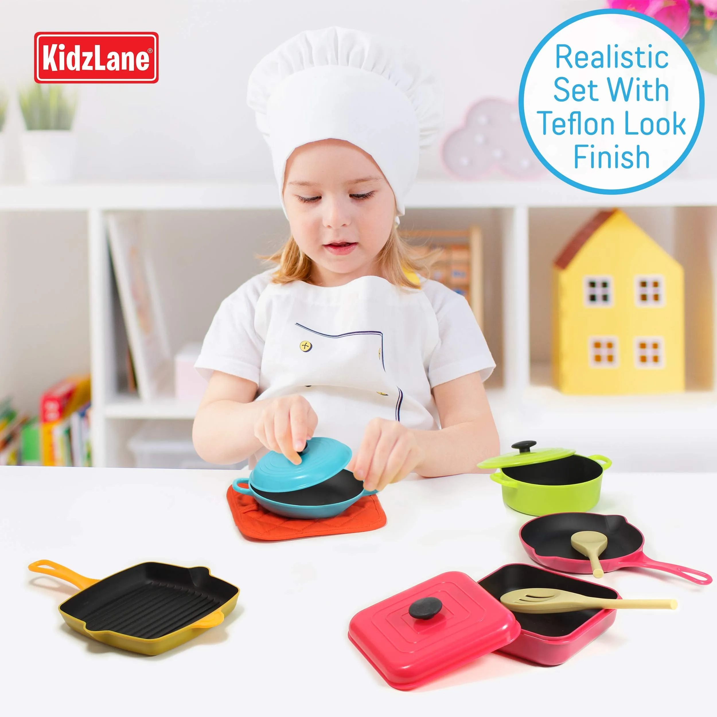 Kidzlane Kids Play Pots and Pans for Toddlers | Durable Mini Cooking Set Toy, BPA Free