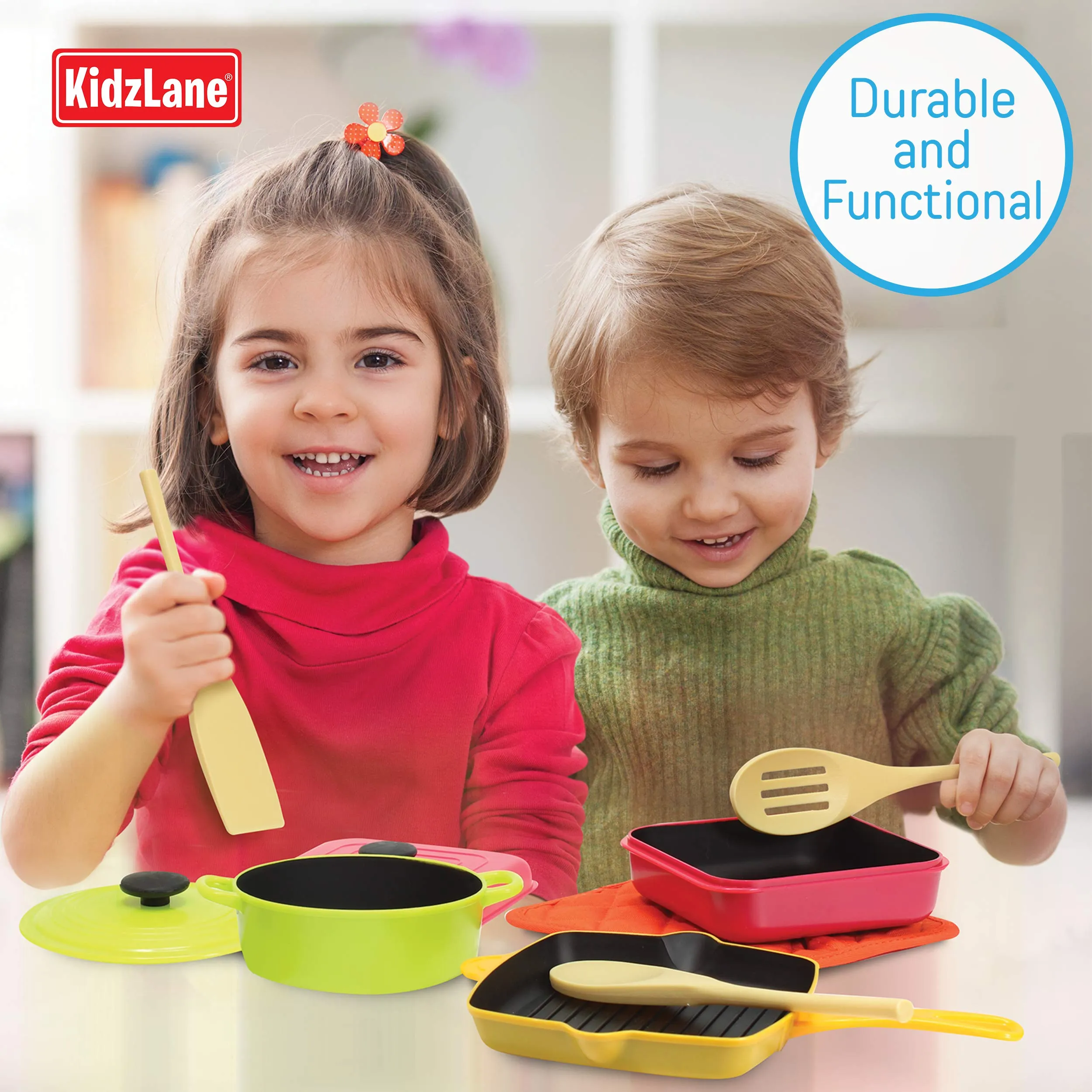 Kidzlane Kids Play Pots and Pans for Toddlers | Durable Mini Cooking Set Toy, BPA Free
