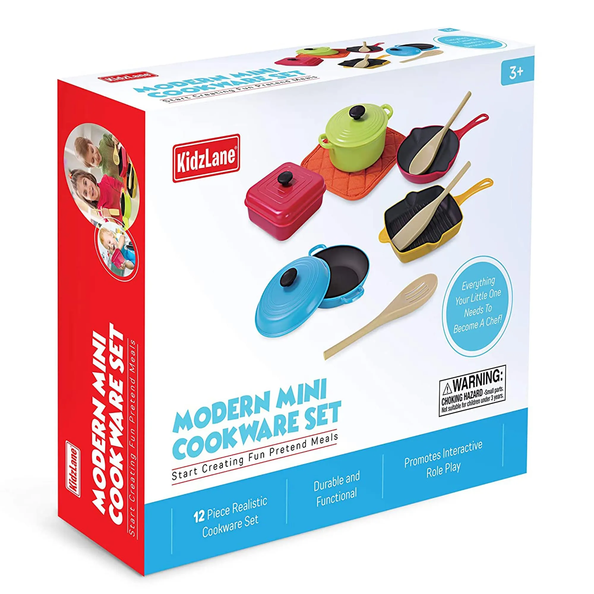 Kidzlane Kids Play Pots and Pans for Toddlers | Durable Mini Cooking Set Toy, BPA Free