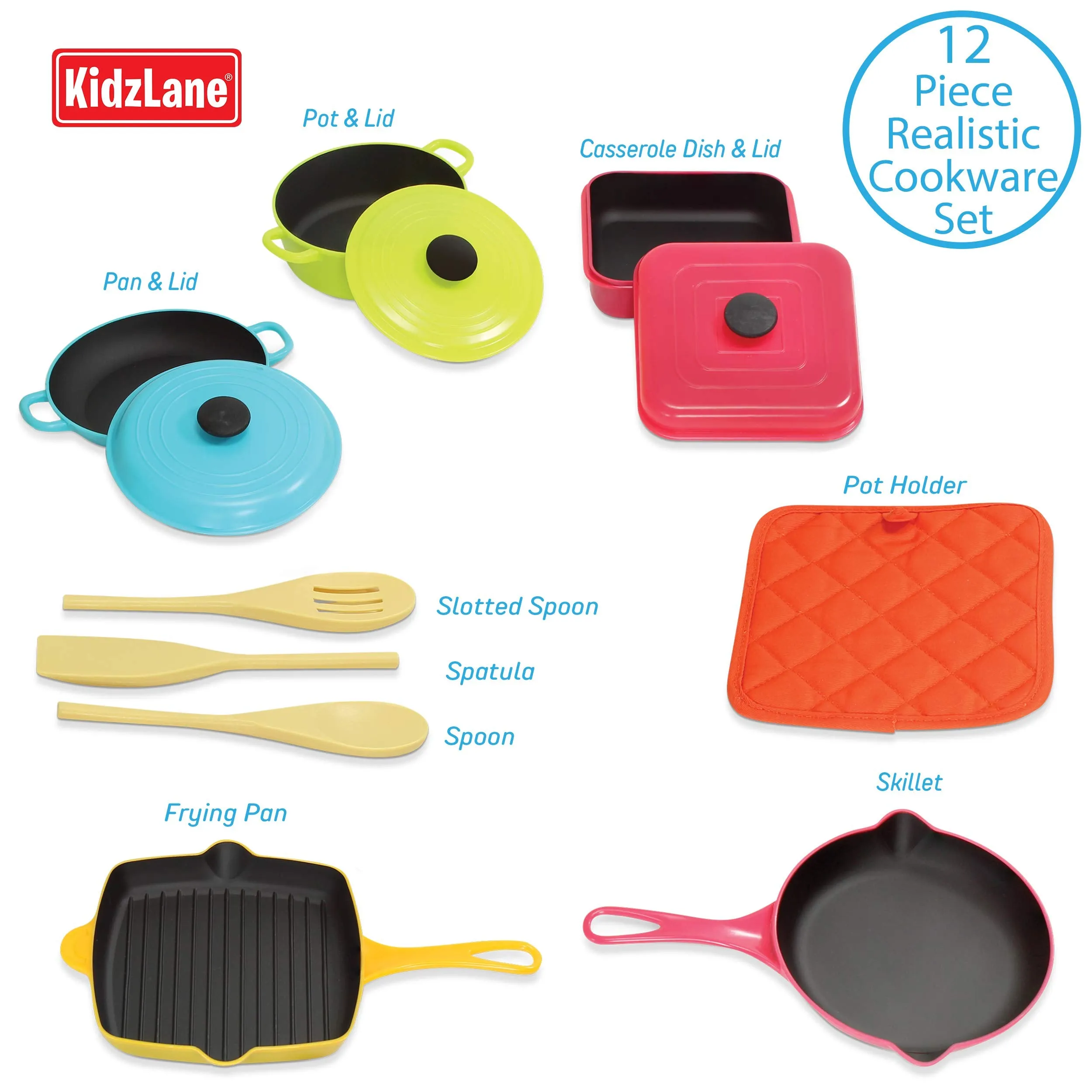 Kidzlane Kids Play Pots and Pans for Toddlers | Durable Mini Cooking Set Toy, BPA Free