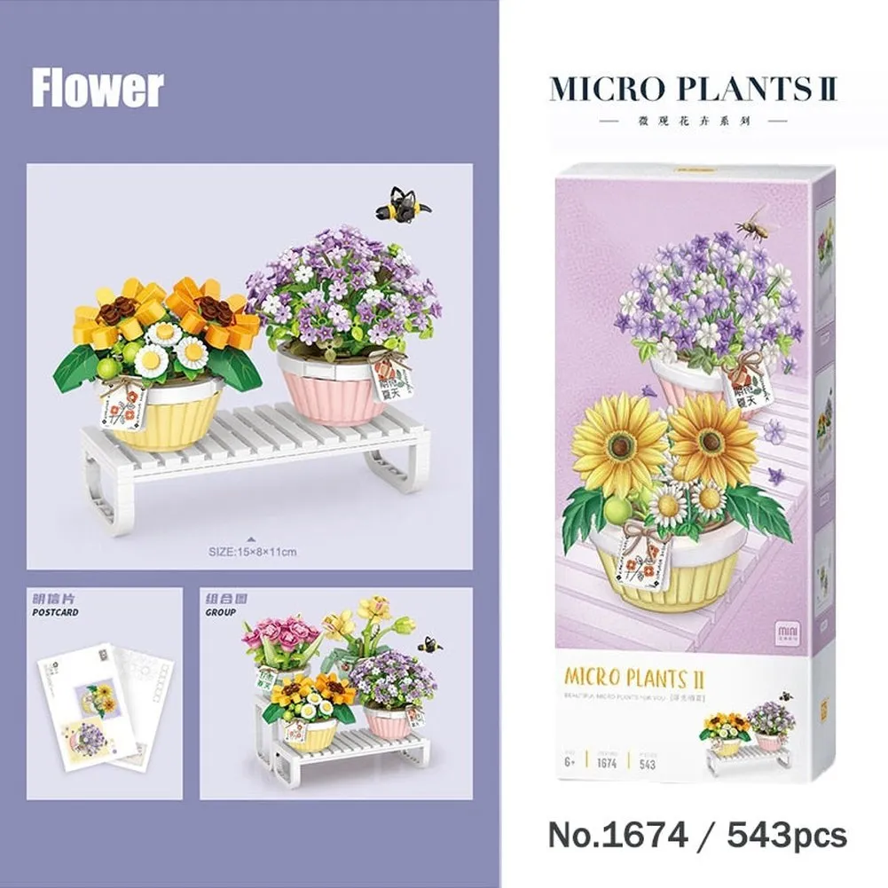 MOC NON  Building Blocks Bouquet 3D Flower Model &#39;s DIY Interactive Toys Home Decoration Plant Potted Plants for Kids Toy