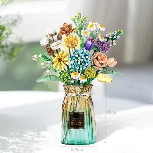 MOC NON  Building Blocks Bouquet 3D Flower Model &#39;s DIY Interactive Toys Home Decoration Plant Potted Plants for Kids Toy