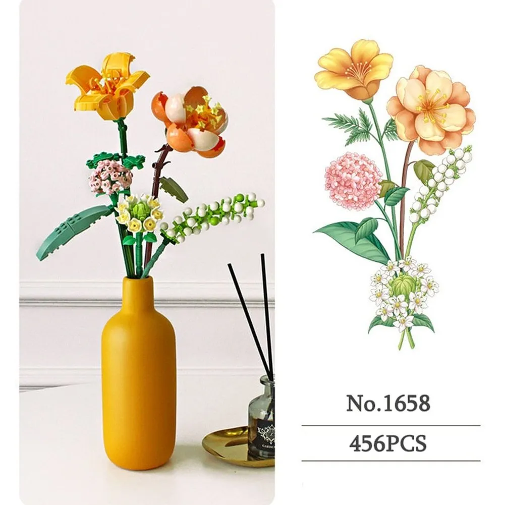 MOC NON  Building Blocks Bouquet 3D Flower Model &#39;s DIY Interactive Toys Home Decoration Plant Potted Plants for Kids Toy