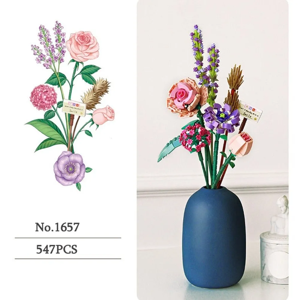 MOC NON  Building Blocks Bouquet 3D Flower Model &#39;s DIY Interactive Toys Home Decoration Plant Potted Plants for Kids Toy