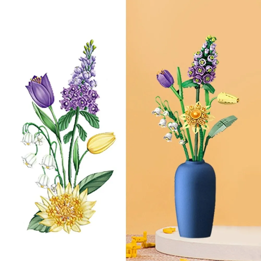 MOC NON  Building Blocks Bouquet 3D Flower Model &#39;s DIY Interactive Toys Home Decoration Plant Potted Plants for Kids Toy