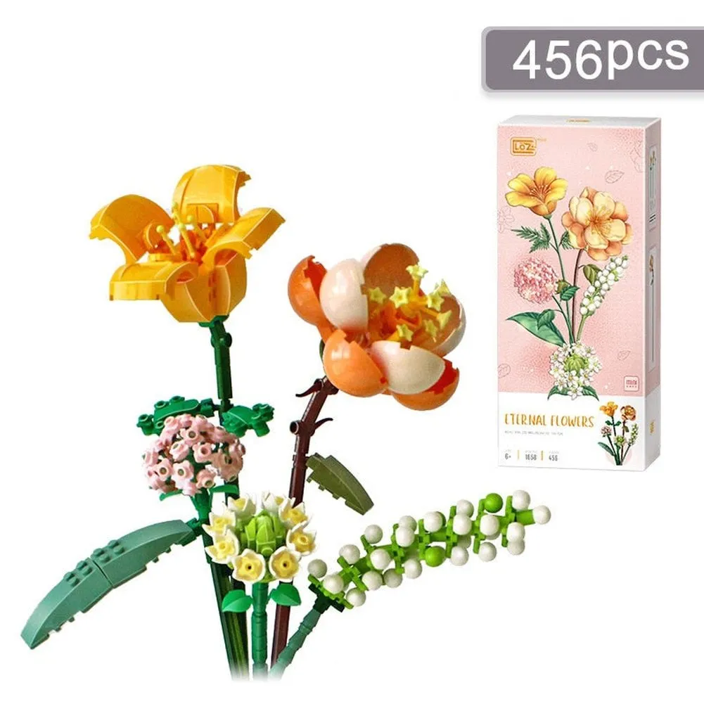 MOC NON  Building Blocks Bouquet 3D Flower Model &#39;s DIY Interactive Toys Home Decoration Plant Potted Plants for Kids Toy