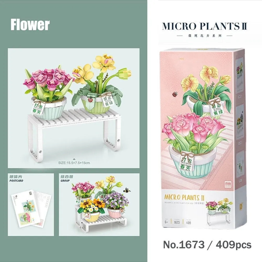 MOC NON  Building Blocks Bouquet 3D Flower Model &#39;s DIY Interactive Toys Home Decoration Plant Potted Plants for Kids Toy