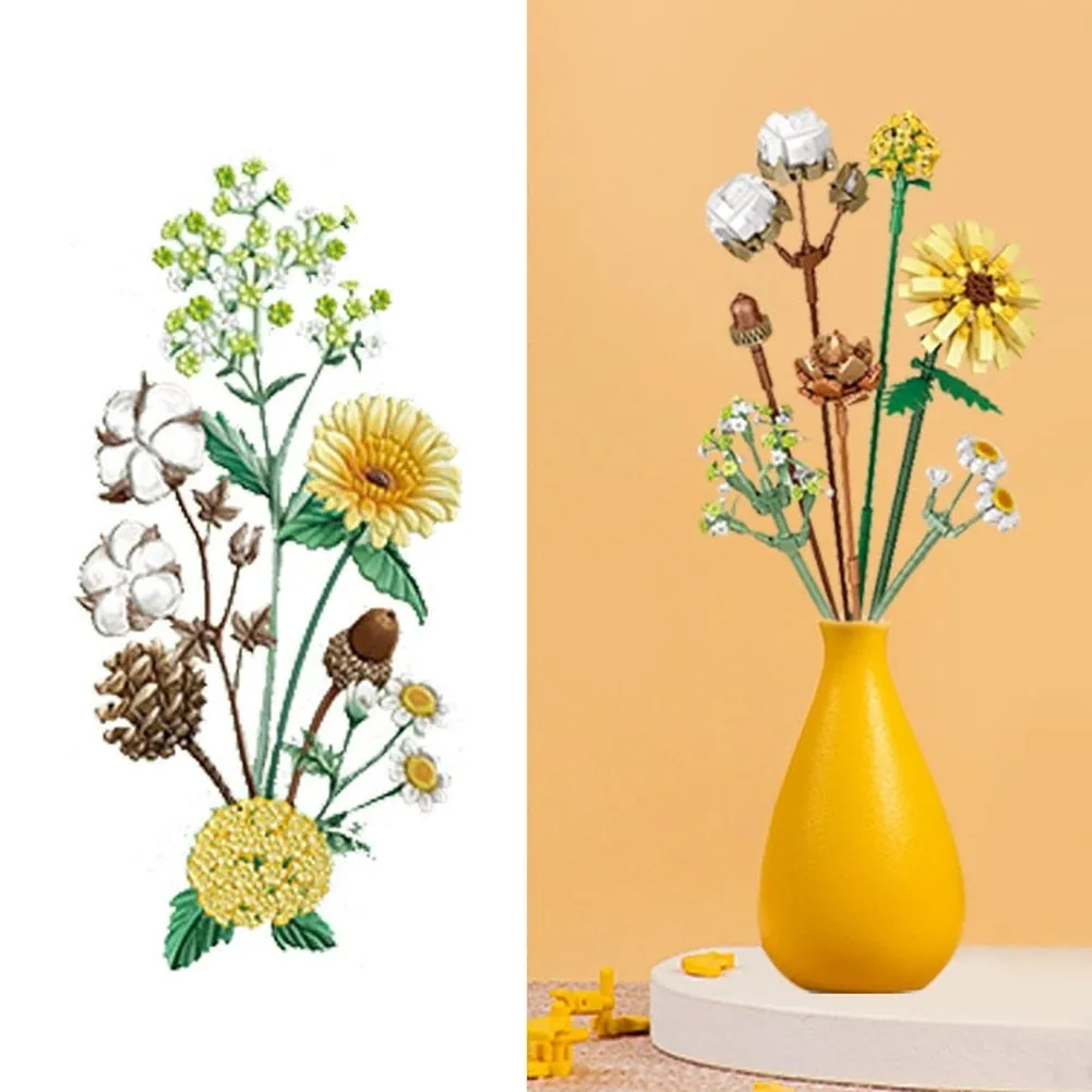 MOC NON  Building Blocks Bouquet 3D Flower Model &#39;s DIY Interactive Toys Home Decoration Plant Potted Plants for Kids Toy