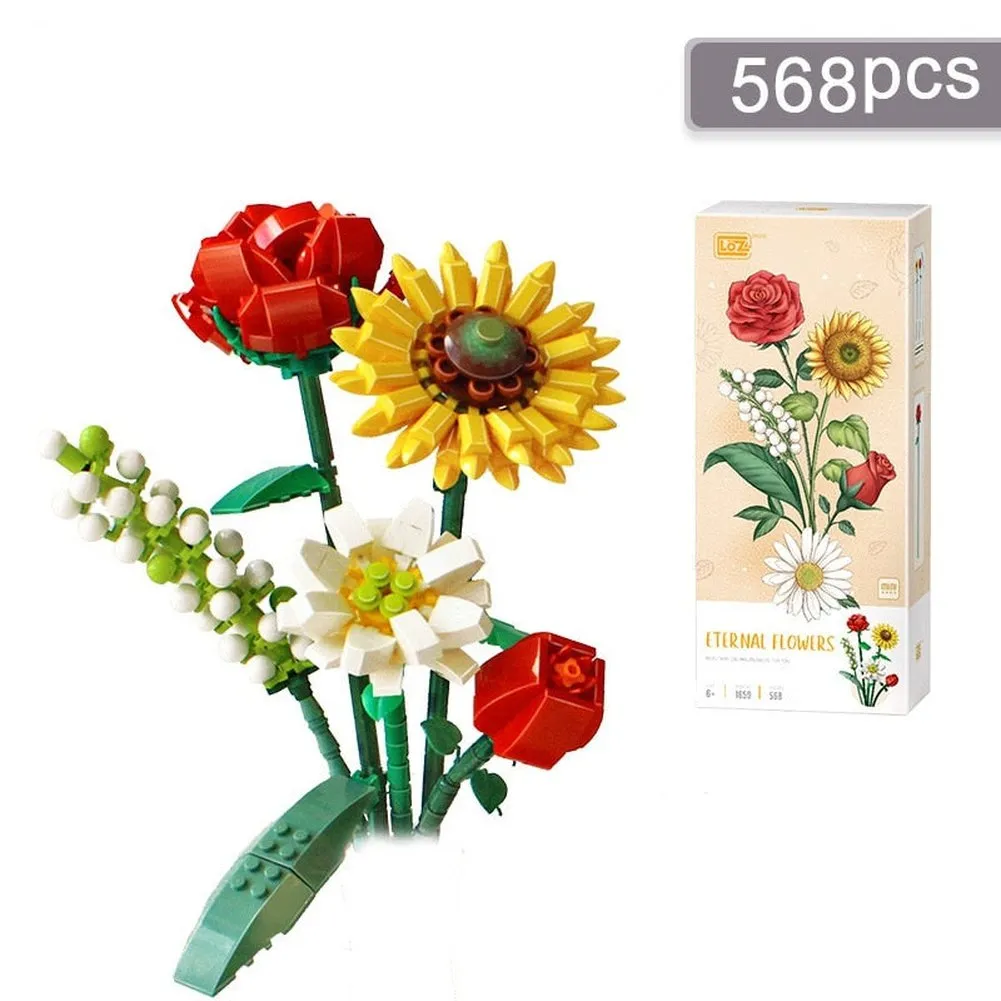 MOC NON  Building Blocks Bouquet 3D Flower Model &#39;s DIY Interactive Toys Home Decoration Plant Potted Plants for Kids Toy