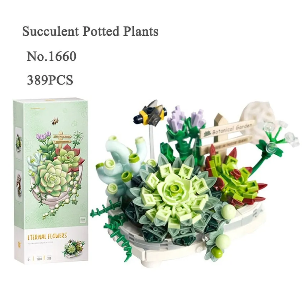 MOC NON  Building Blocks Bouquet 3D Flower Model &#39;s DIY Interactive Toys Home Decoration Plant Potted Plants for Kids Toy