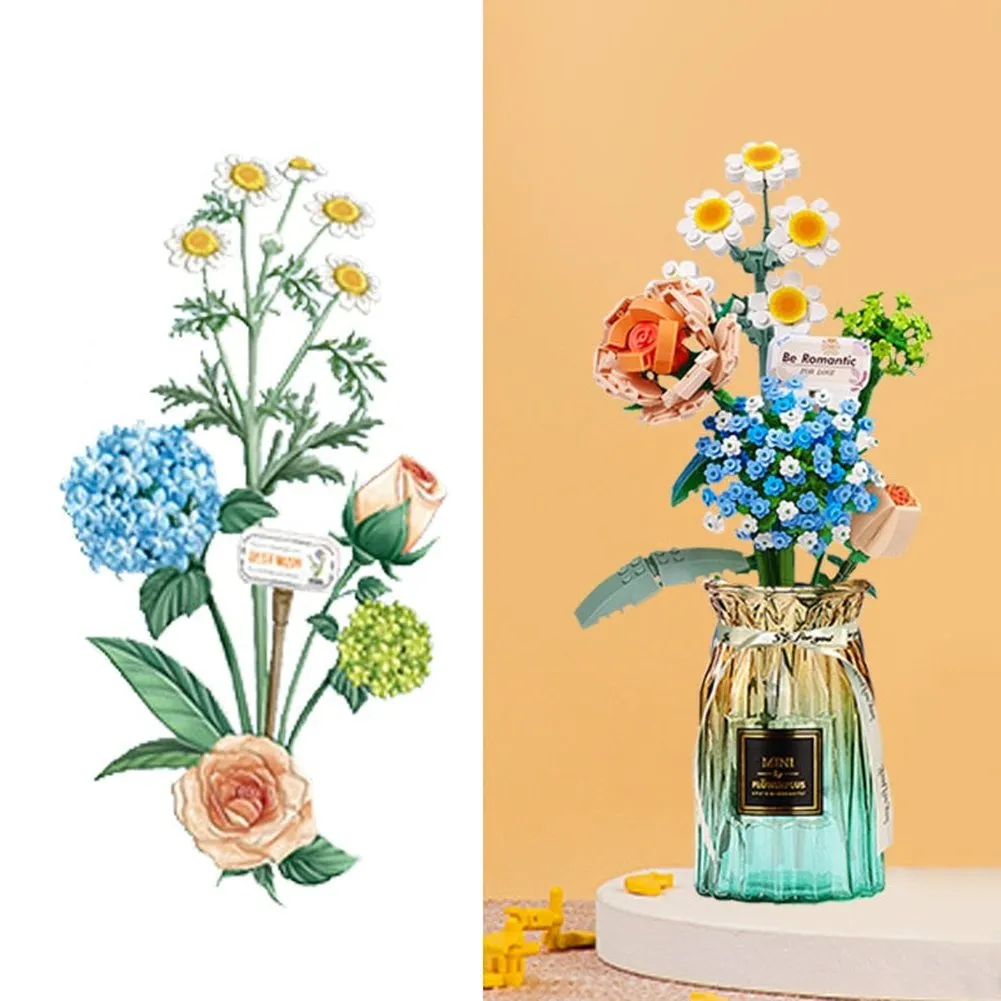 MOC NON  Building Blocks Bouquet 3D Flower Model &#39;s DIY Interactive Toys Home Decoration Plant Potted Plants for Kids Toy
