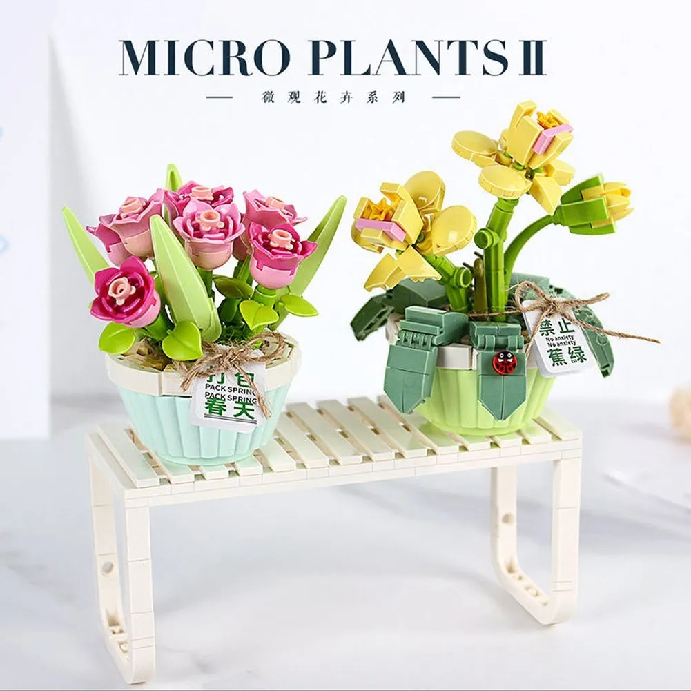 MOC NON  Building Blocks Bouquet 3D Flower Model &#39;s DIY Interactive Toys Home Decoration Plant Potted Plants for Kids Toy