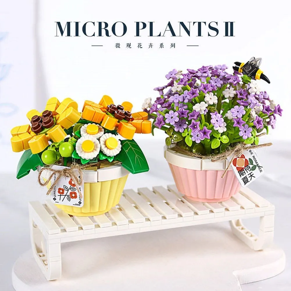 MOC NON  Building Blocks Bouquet 3D Flower Model &#39;s DIY Interactive Toys Home Decoration Plant Potted Plants for Kids Toy