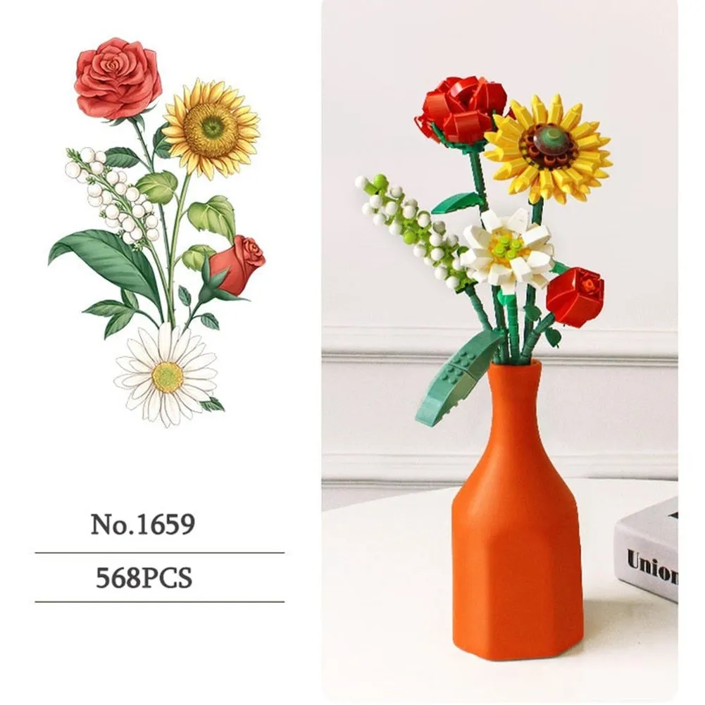 MOC NON  Building Blocks Bouquet 3D Flower Model &#39;s DIY Interactive Toys Home Decoration Plant Potted Plants for Kids Toy