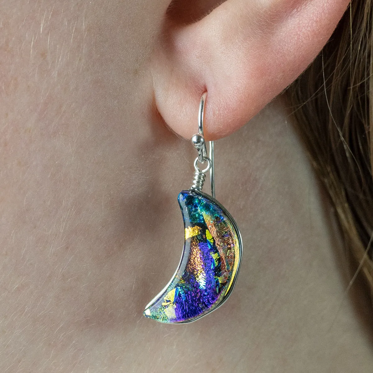Moon Goddess Dichroic Glass Earrings by Nickel Smart®