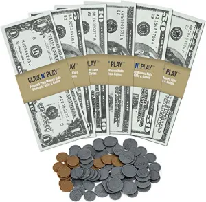 Pretend Play Money For Kids - 150 Piece Set Of Realistic Bills & Coins