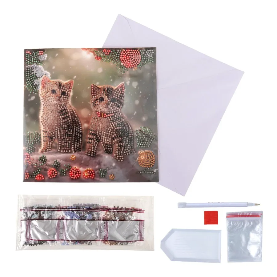 "Christmas Kittens" Crystal Art Card 18x18cm