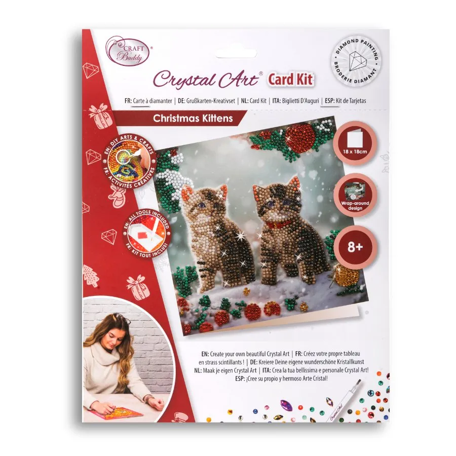 "Christmas Kittens" Crystal Art Card 18x18cm