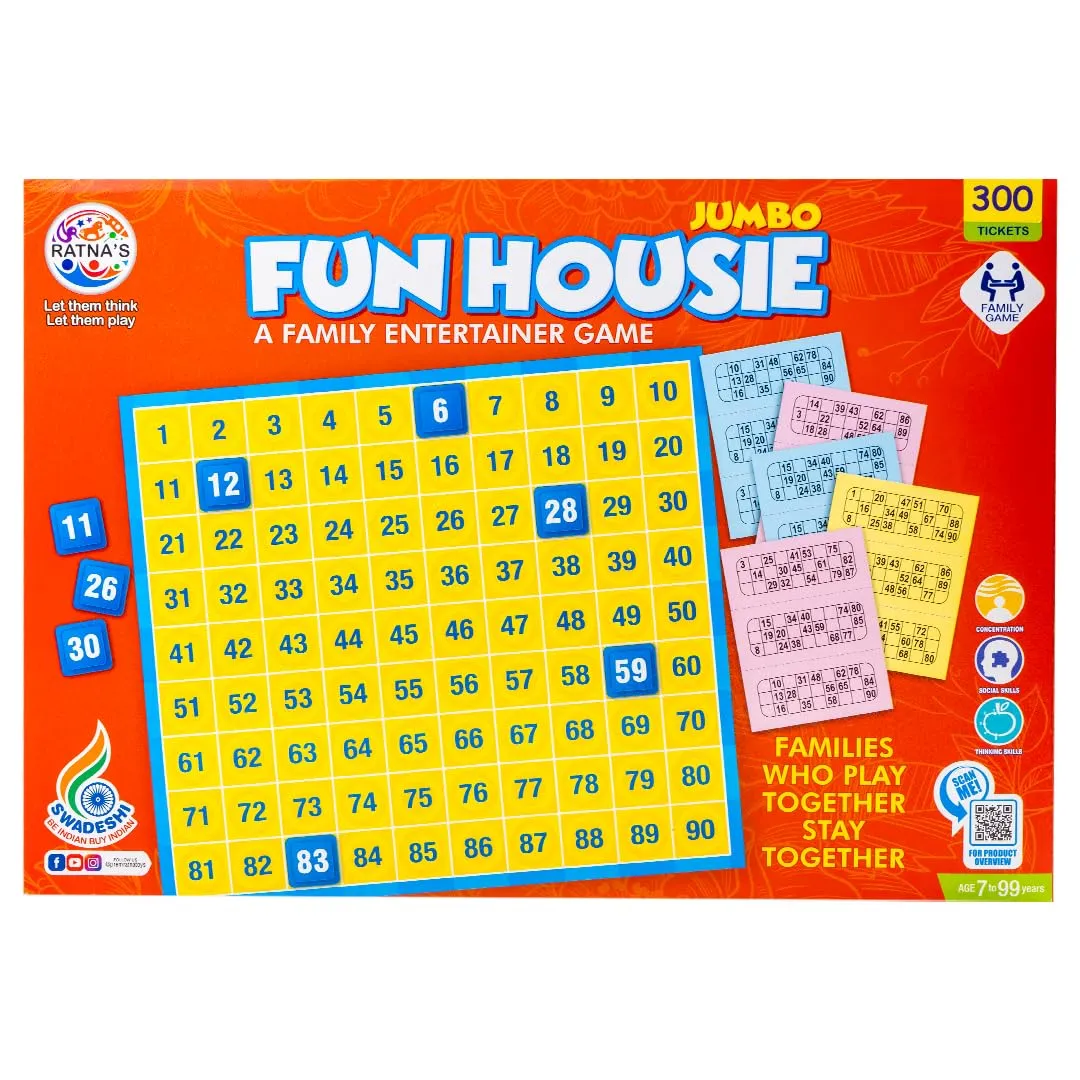 Ratna's Fun Housie Jumbo with 300 Tickets & Number Tile Fixable Board Game Tambola | A Family Entertainer Party Game for All Ages