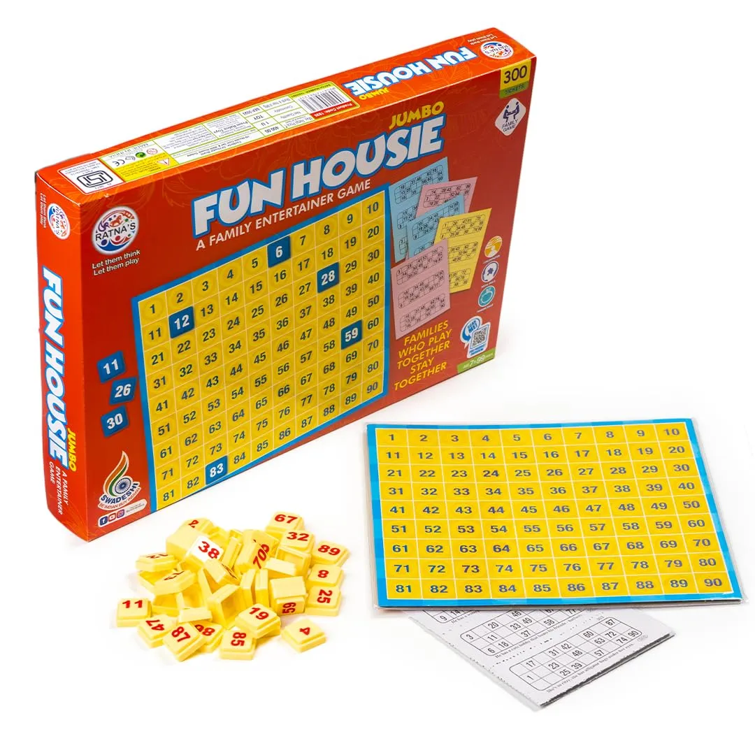 Ratna's Fun Housie Jumbo with 300 Tickets & Number Tile Fixable Board Game Tambola | A Family Entertainer Party Game for All Ages