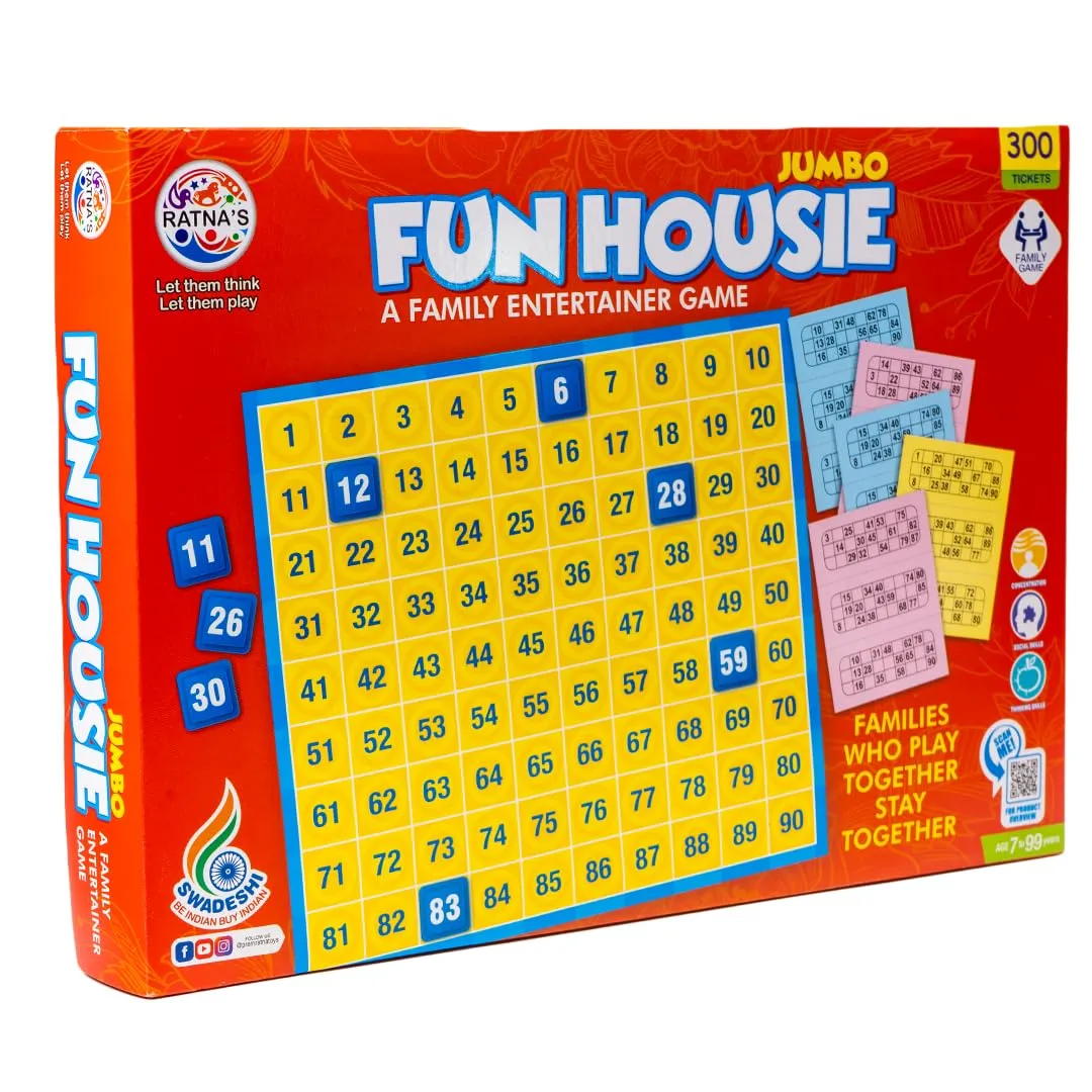 Ratna's Fun Housie Jumbo with 300 Tickets & Number Tile Fixable Board Game Tambola | A Family Entertainer Party Game for All Ages