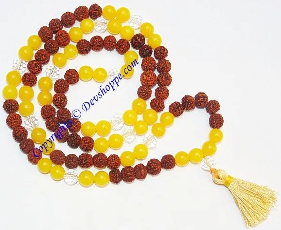 Rudraksha Yellow jade combination mala for Jupiter