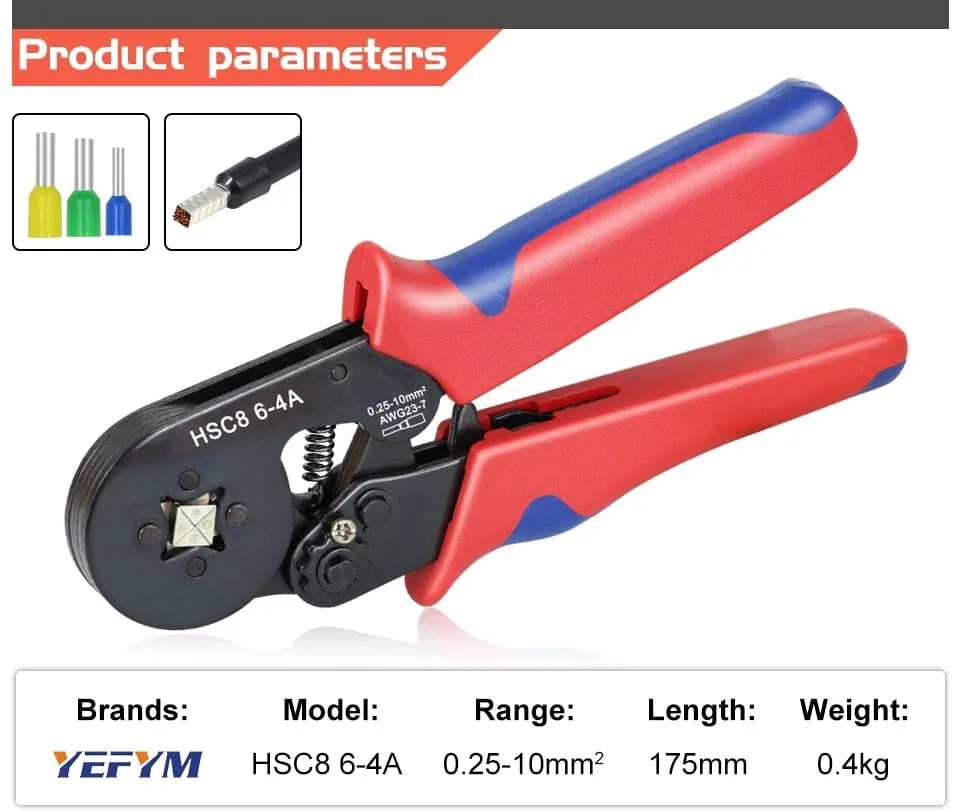 Tubular Terminal Crimping Tools Mini Electrical Pliers HSC8 6-4A/6-4 0.25-10mm 23-7AWG 6-6 0.25-6mm High Precision Clamp Sets