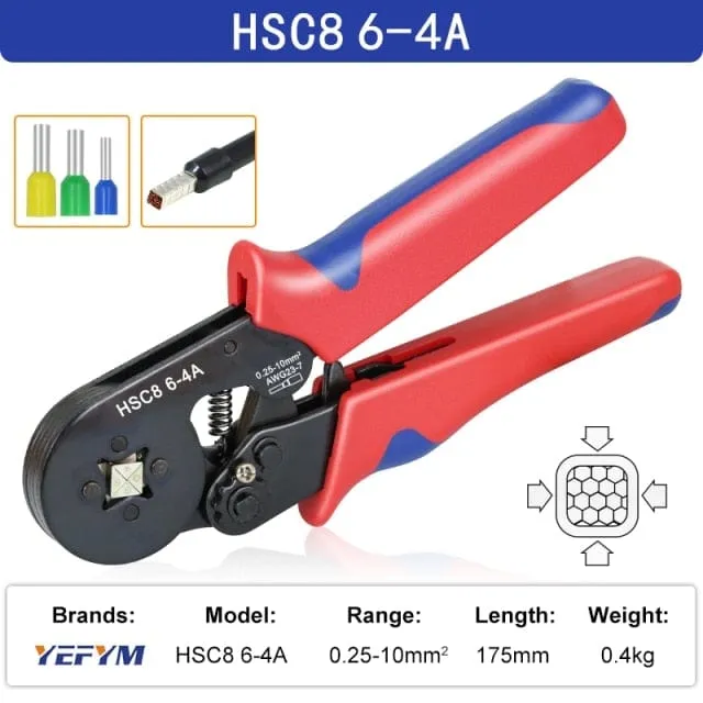 Tubular Terminal Crimping Tools Mini Electrical Pliers HSC8 6-4A/6-4 0.25-10mm 23-7AWG 6-6 0.25-6mm High Precision Clamp Sets