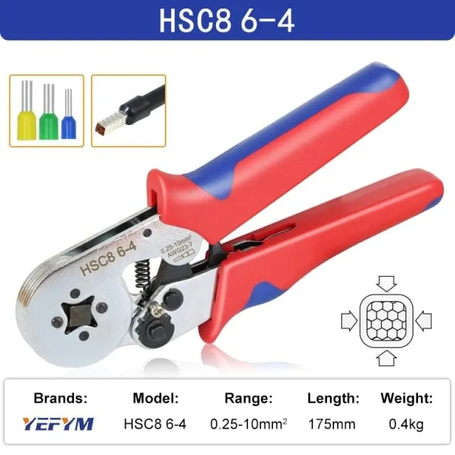 Tubular Terminal Crimping Tools Mini Electrical Pliers HSC8 6-4A/6-4 0.25-10mm 23-7AWG 6-6 0.25-6mm High Precision Clamp Sets