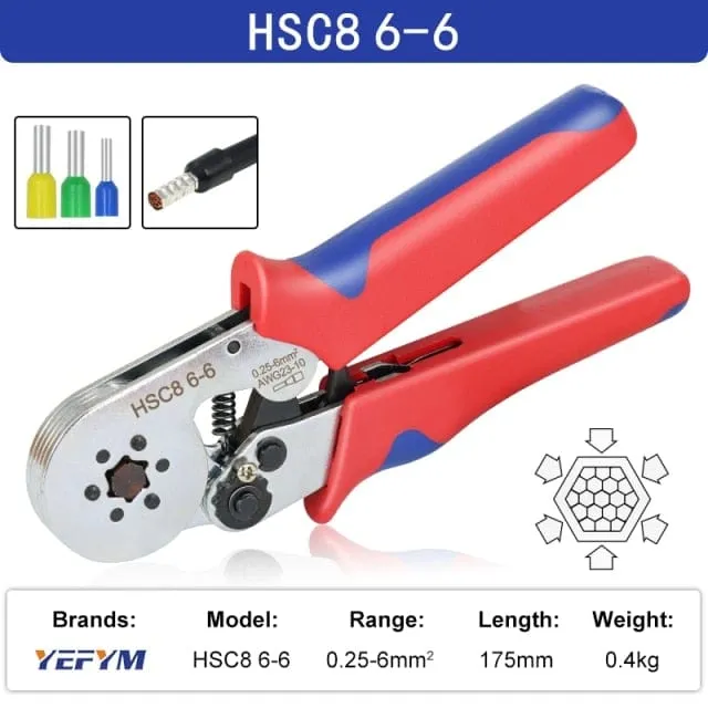 Tubular Terminal Crimping Tools Mini Electrical Pliers HSC8 6-4A/6-4 0.25-10mm 23-7AWG 6-6 0.25-6mm High Precision Clamp Sets