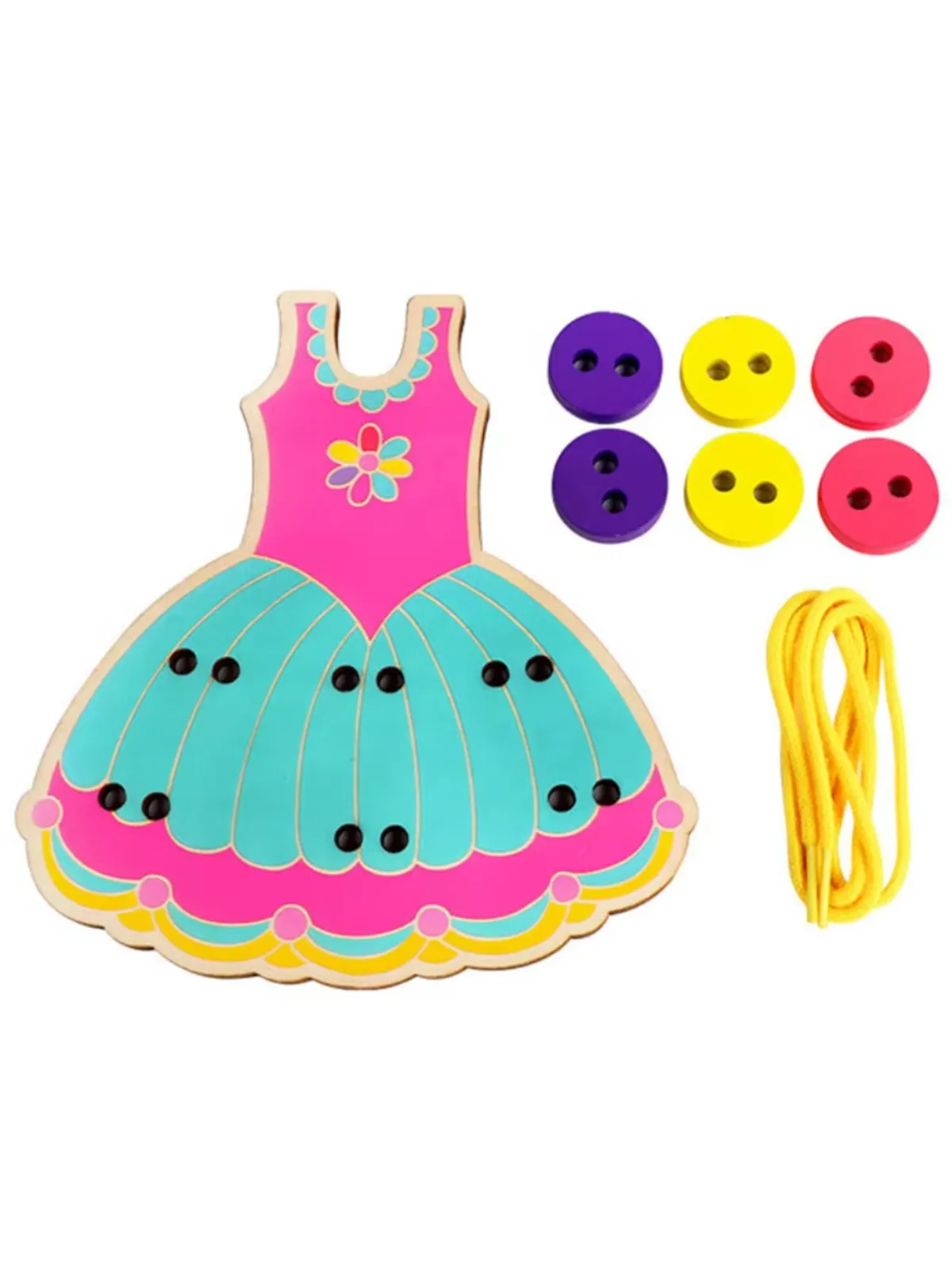 Wooden DIY Handmade Wear Stitching Button Beads Lacing Threading Board Toy