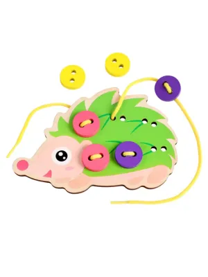 Wooden DIY Handmade Wear Stitching Button Beads Lacing Threading Board Toy