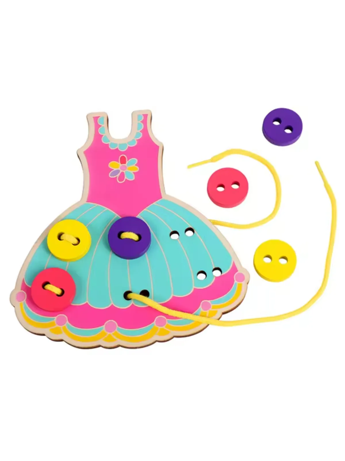 Wooden DIY Handmade Wear Stitching Button Beads Lacing Threading Board Toy