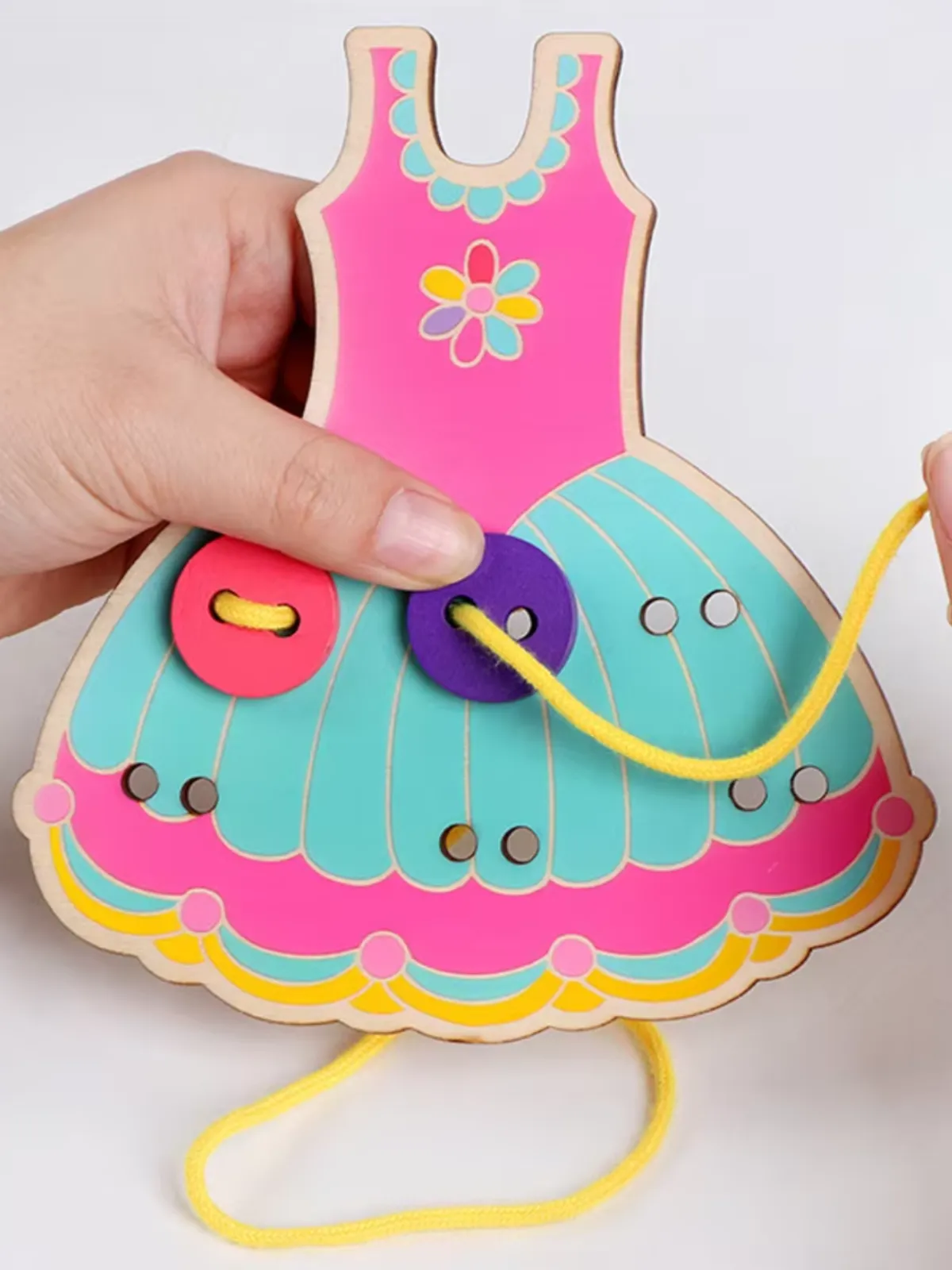Wooden DIY Handmade Wear Stitching Button Beads Lacing Threading Board Toy