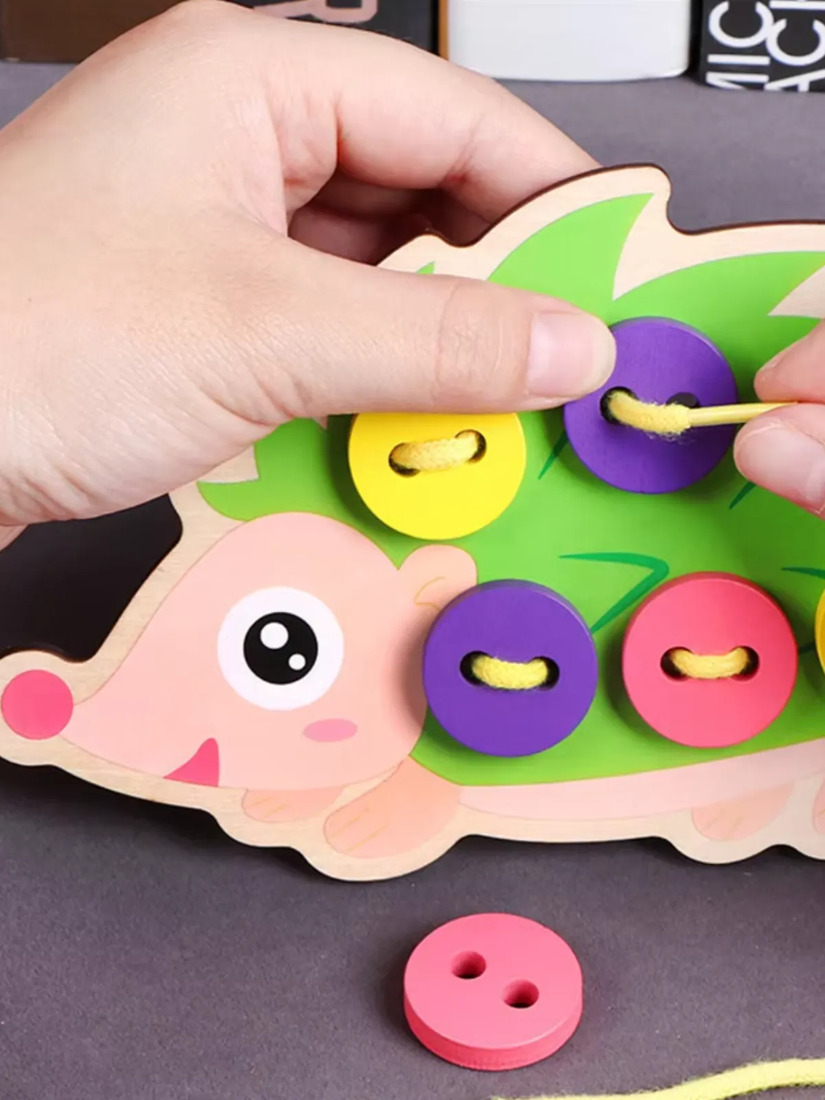 Wooden DIY Handmade Wear Stitching Button Beads Lacing Threading Board Toy